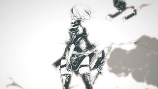 A still of 2B and Pod 042 from the Nier Automata anime teaser trailer