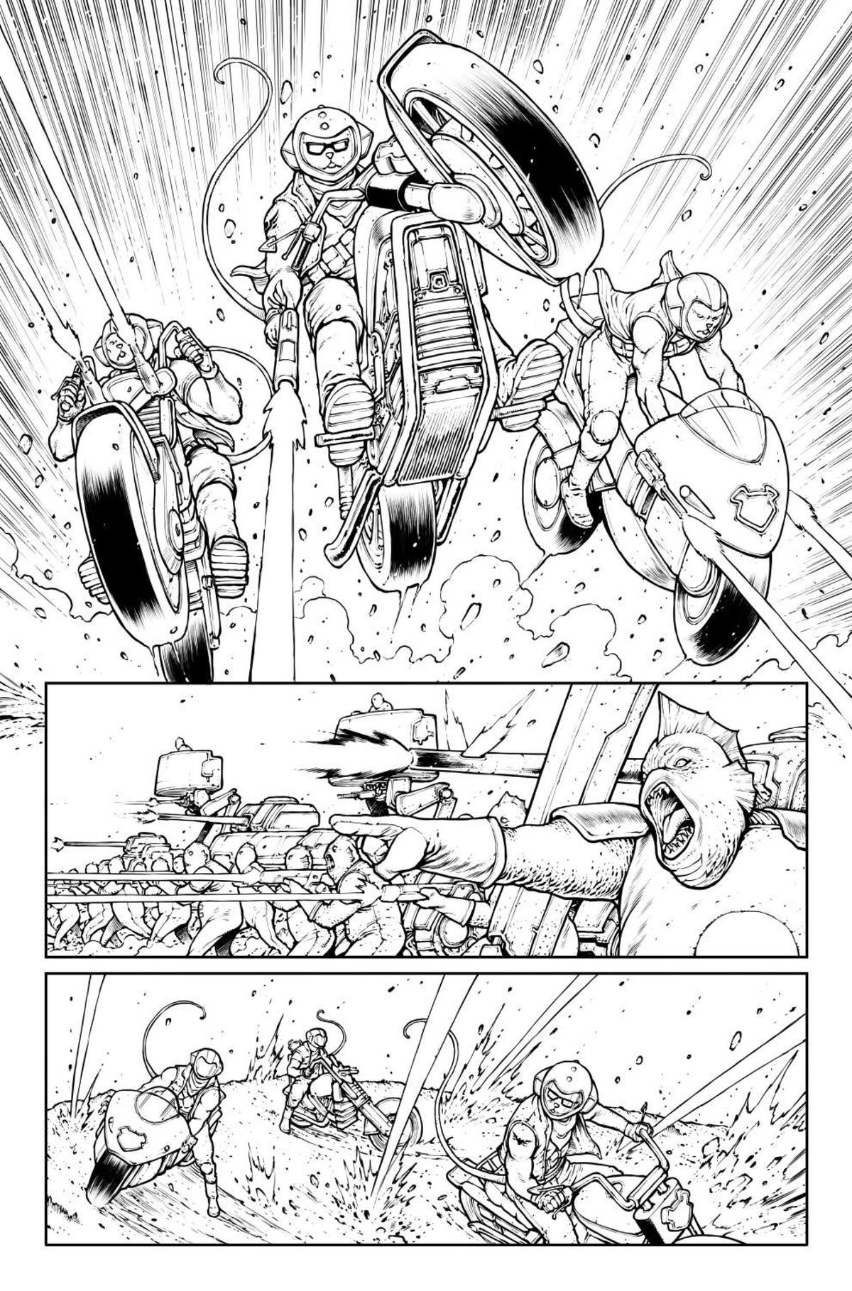 Daniel Gete's black and white interior pages from Biker Mice From Mars #1.