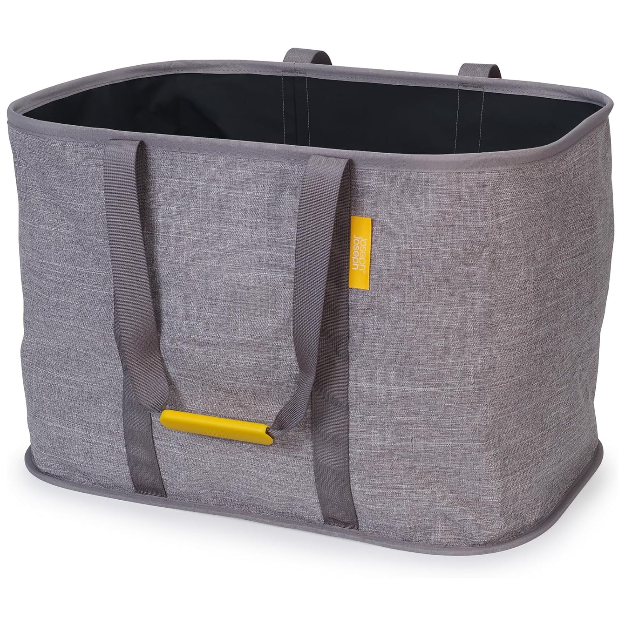 A grey Joseph Joseph laundry bag with handles