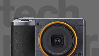 The Ricoh GR IIIx, one of the best compact cameras you can buy, on a grey background