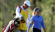 Maria Jose Marin at Augusta National Women's Amateur with her caddie, Darren Woo