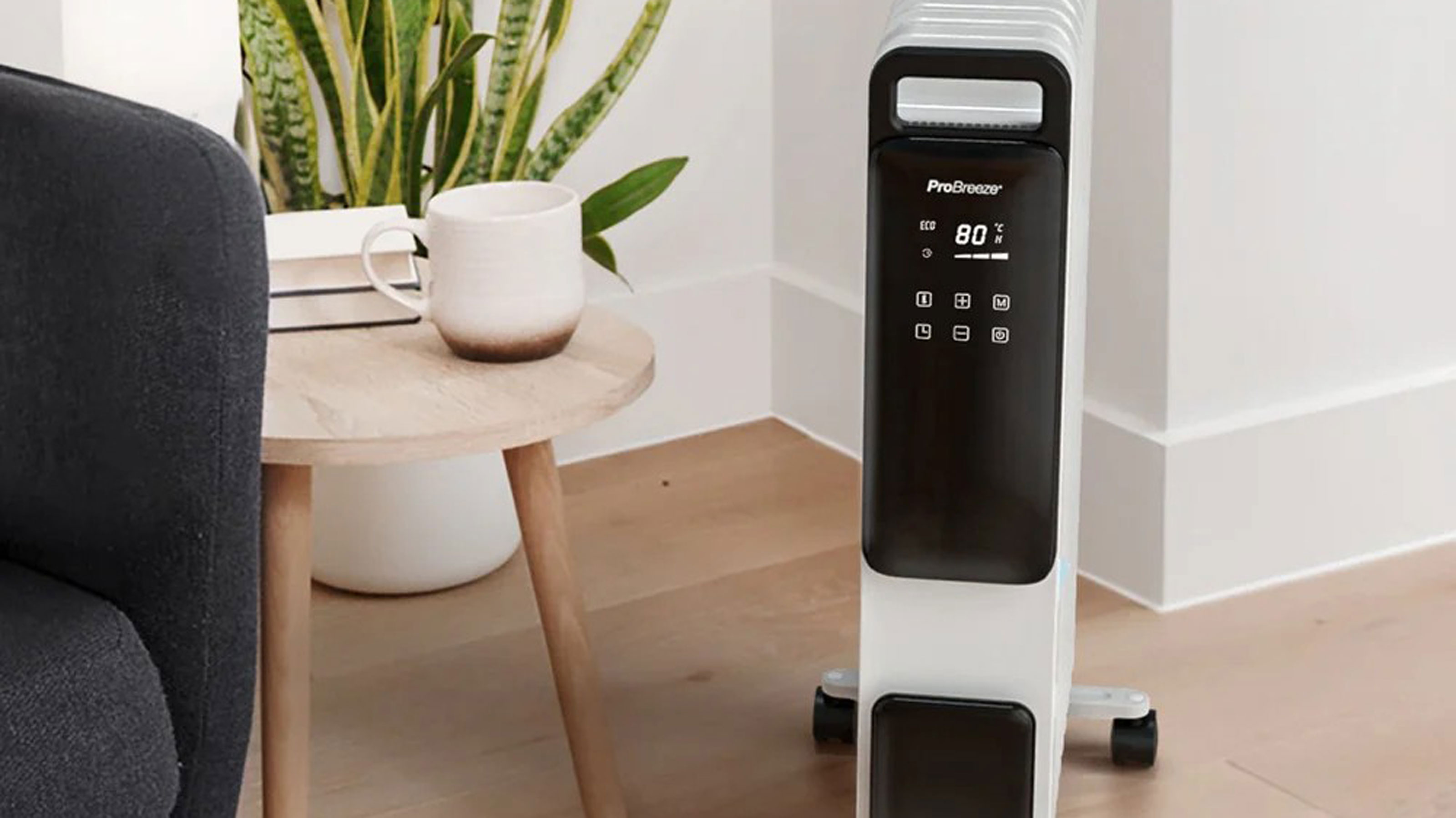 White OmniWarm 2500W Oil Filled 11 Fins Eco Radiator Heater With Digital Display and Smart App Control