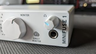 Close up of the headphone socket on an Arturia MiniFuse 1 audio interface