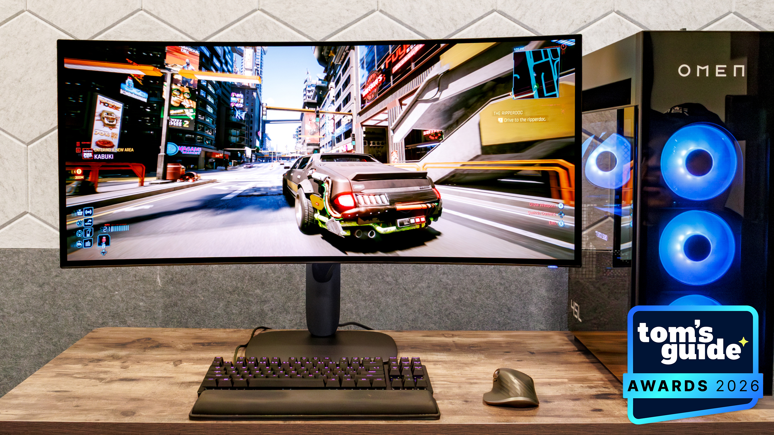 The Alienware 39 5K2K OLED monitor with a TG Awards 2026 badge