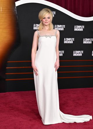 Elle Fanning on red carpets for a complete unknown wearing 60s inspired outfits