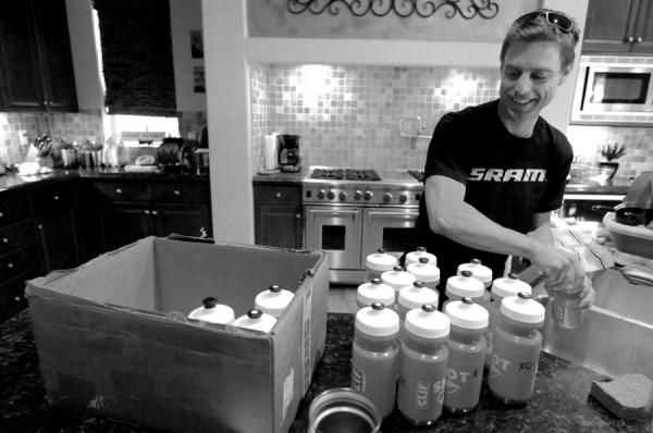 ExergyTWENTY12 soigneur Mike Iavarone prepares plenty of CLIF hydration