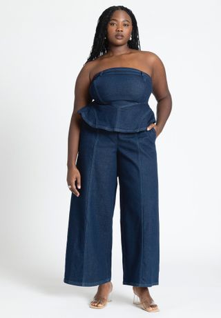 Denim Jumpsuit With Peplum