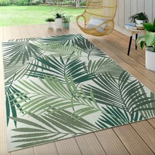 green leaf print outdoor rug