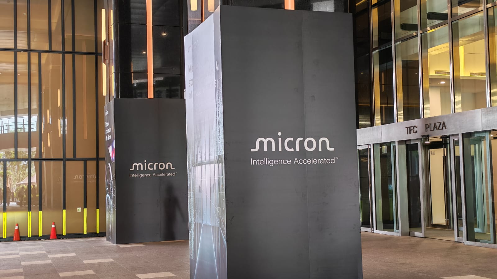 Two Micron logo pillar banners taken from Computex 2026