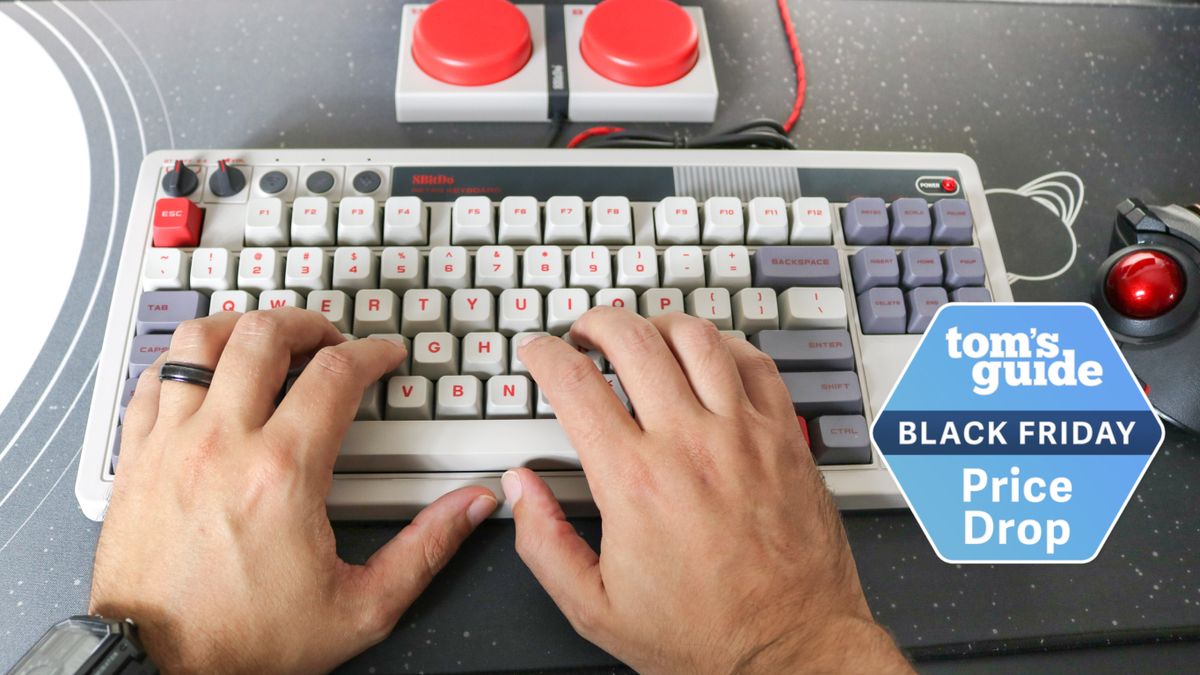 A picture of the 8BitDo Retro Mechanical Keyboard with a Tom&#039;s Guide Black Friday price drop badge