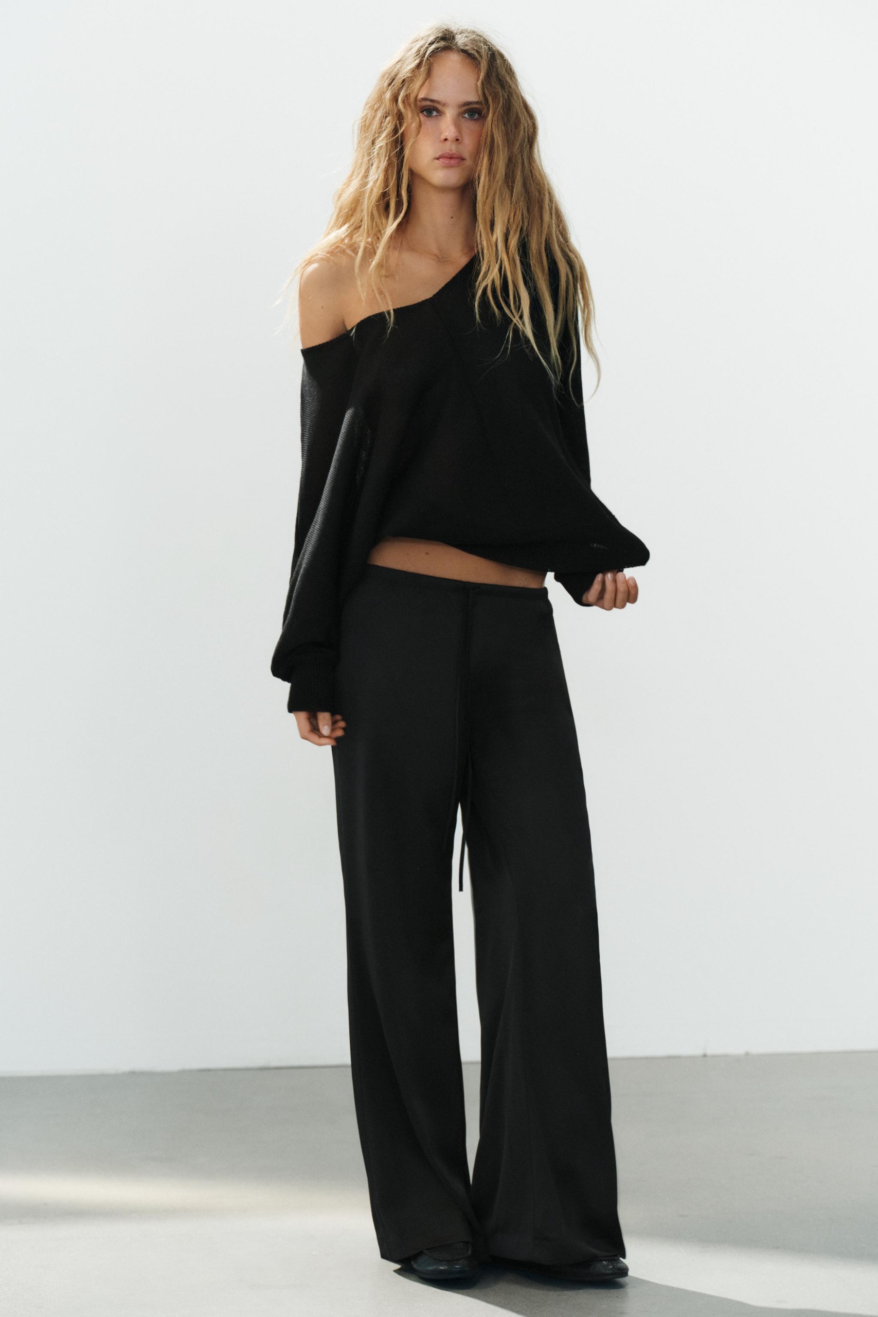 Satin Drawstring Pants - Black - Xs