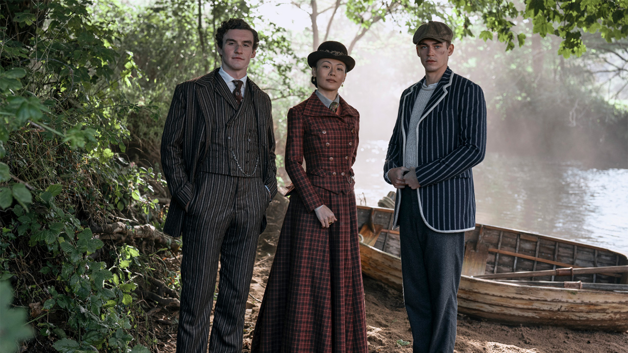 The Young Sherlock cast stands in the forest.