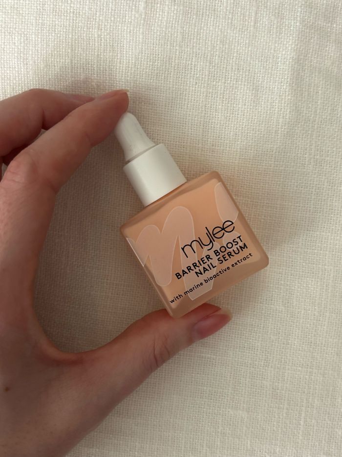 Deputy beauty editor Grace Lindsay testing the Mylee Barrier Boost Nail Serum