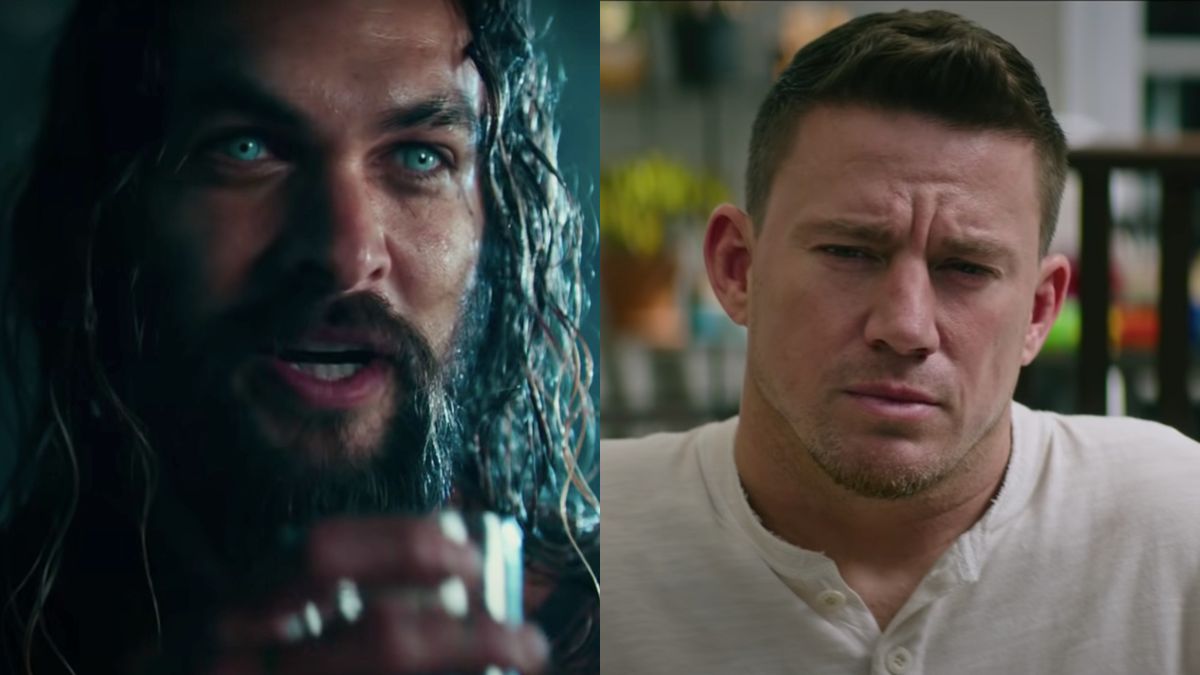 Jason Momoa in Justice League and Channing Tatum in Dog, pictured side by side.