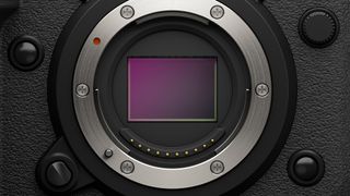 The Fujifilm X-H2S camera on a grey background
