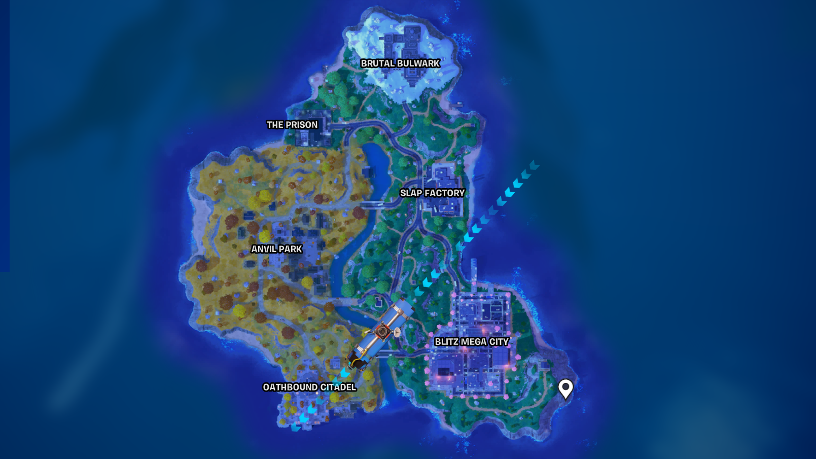 Fortnite Blitz Royale: The current map as of 29/10/2025.