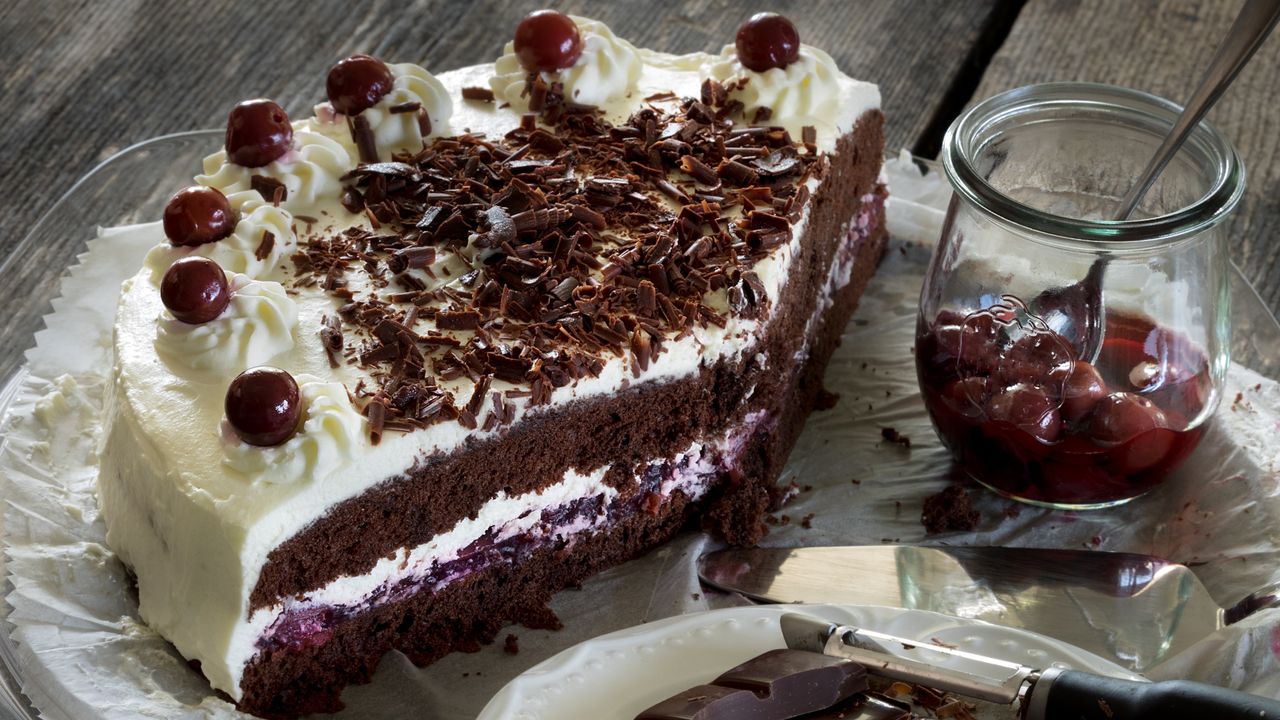 Black forest cake sliced open