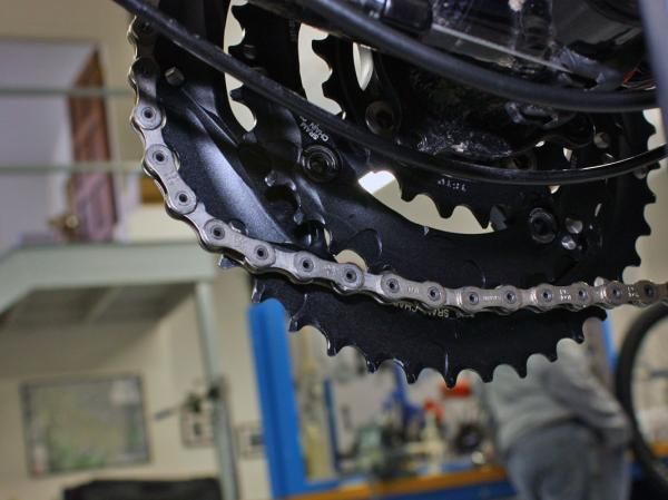 SRAM has integrated its trick X-Glide front shift technology into the new 10-speed compatible three-ring cranksets (which use 22/33/44T chainrings). We didn't get a chance to ride them in Ashland but if it's even remotely similar to the company's two-ring shift performance, we expect the three-ring version to be a noticeably step up from current conventional cranksets.
