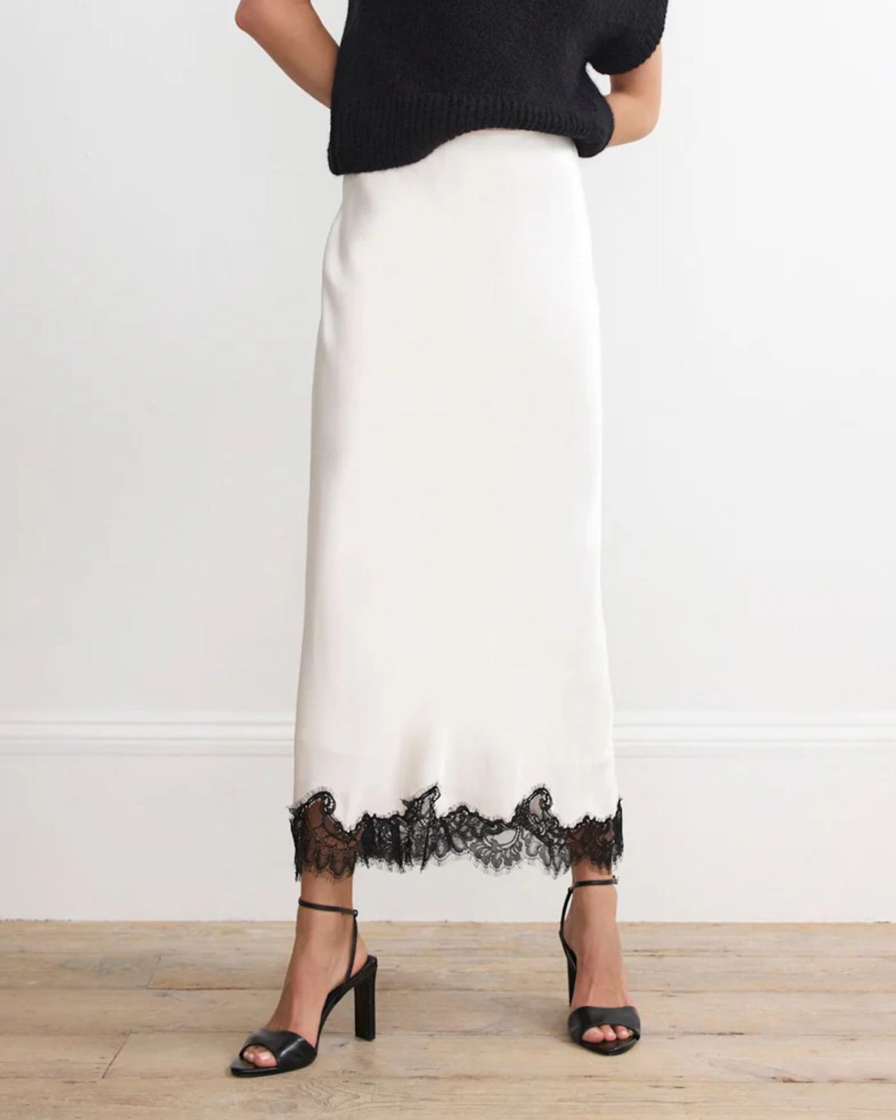 Mint Velvet Cream Lace Satin Slip Skirt
