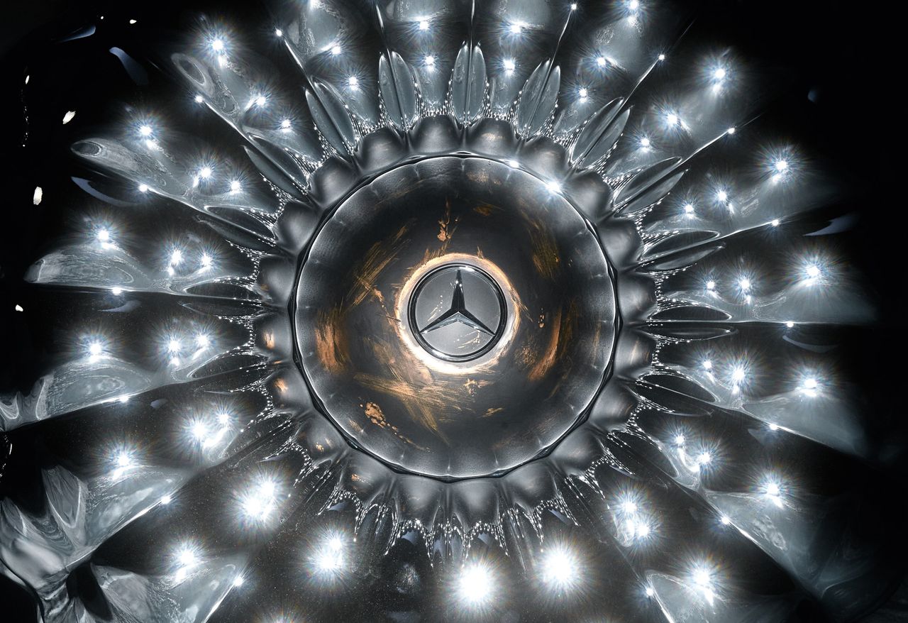 Close up of wheel of Mercedes-Benz car