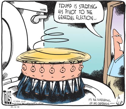 Political cartoon U.S. 2016 election Donald Trump toilet campaign