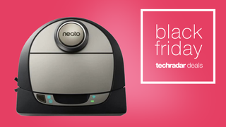 Neato D7 on a pink background with a TechRadar Black Friday deals box