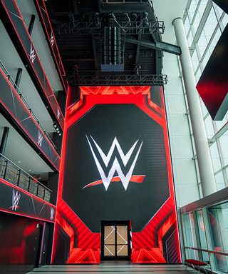 The central LED wall on the south end spans four stories of the WWE headquarters.