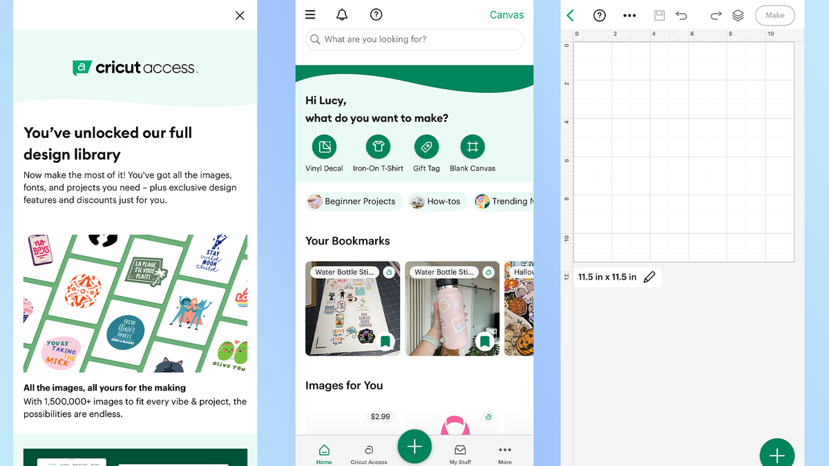 Screenshots of Cricut Design Space app