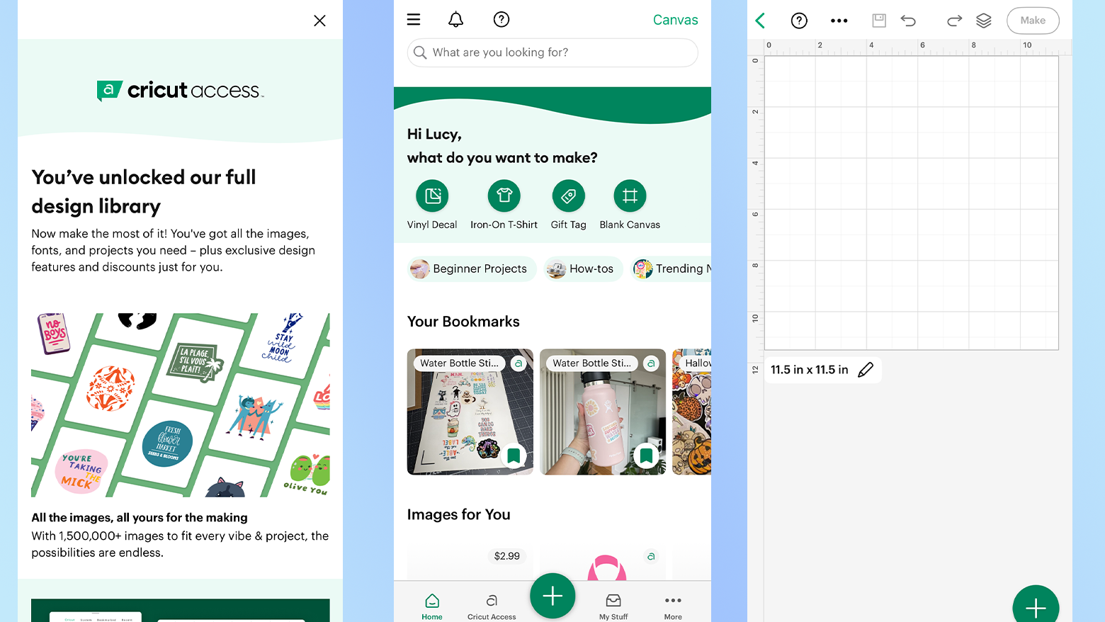 Screenshots of Cricut Design Space app