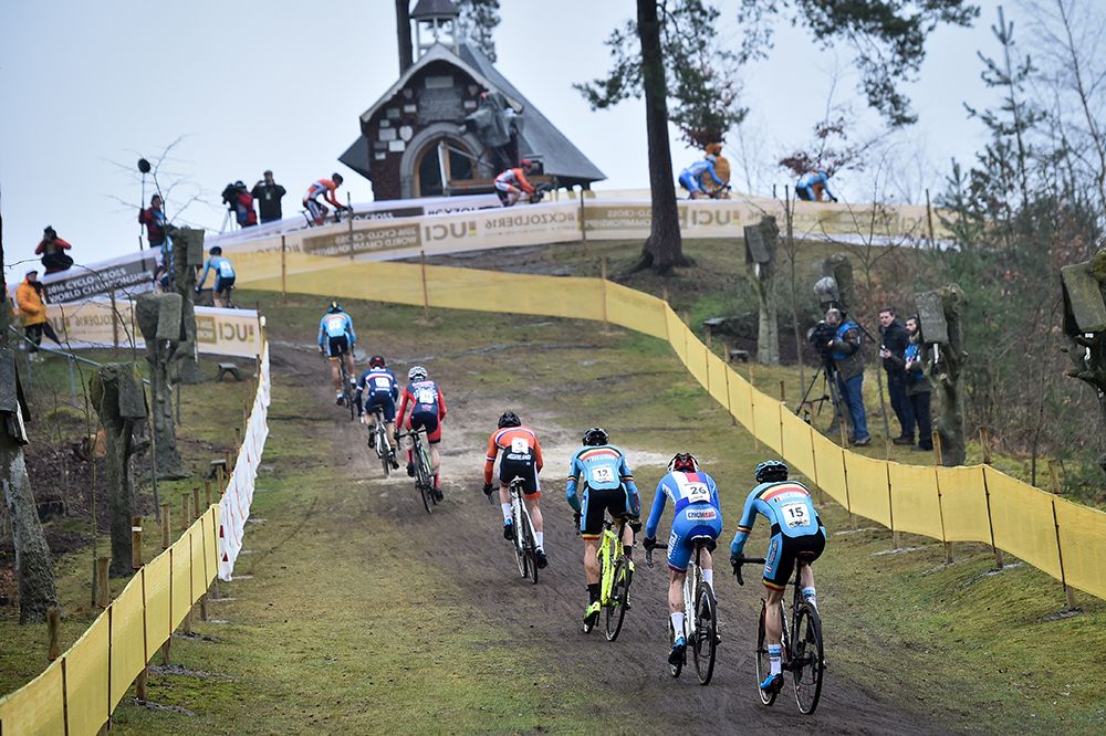 Riders strung out up the hill in Zolder