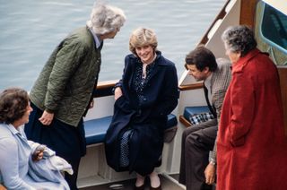 ST. MARY'S, SCILLY ISLES - APRIL 20: Princess Diana on a boat in St. Mary's, Scilly Isles, on April 20, 1982. (Photo by David Levenson/Getty Images)