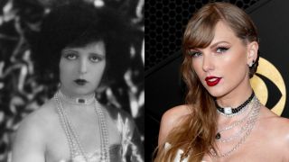 From left to right: circa 1925: American actress Clara Bow (1905 - 1965), known as the 'It' girl of the Roaring Twenties. and LOS ANGELES, CALIFORNIA - FEBRUARY 04: (FOR EDITORIAL USE ONLY) Taylor Swift attends the 66th GRAMMY Awards at Crypto.com Arena on February 04, 2024 in Los Angeles, California.