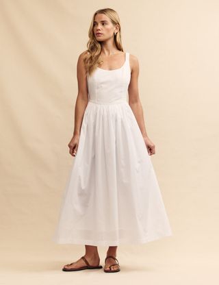 White Fitted A-Line Marina Midi Dress