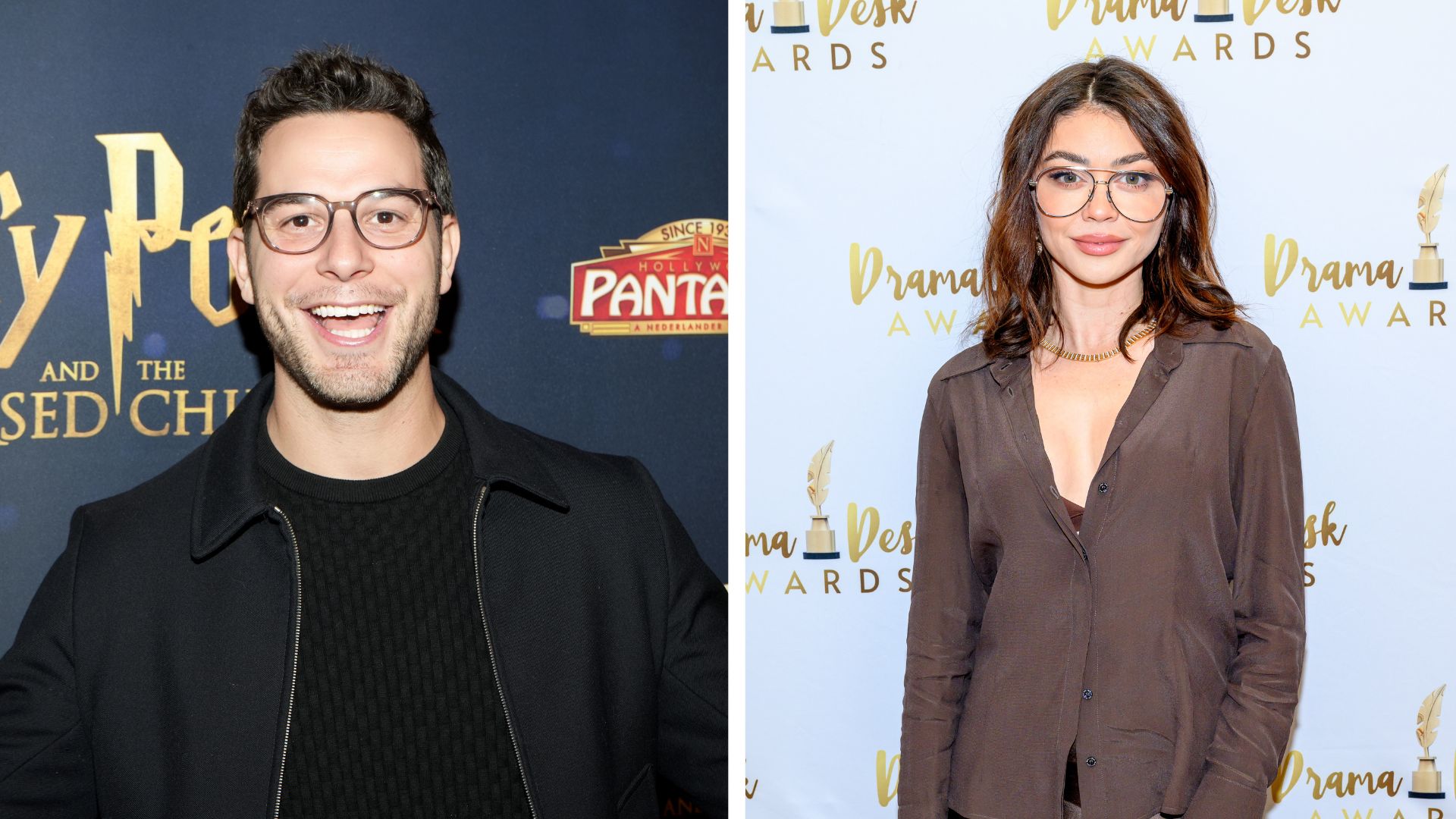 an image of skylar astin and sarah hyland spliced with one another