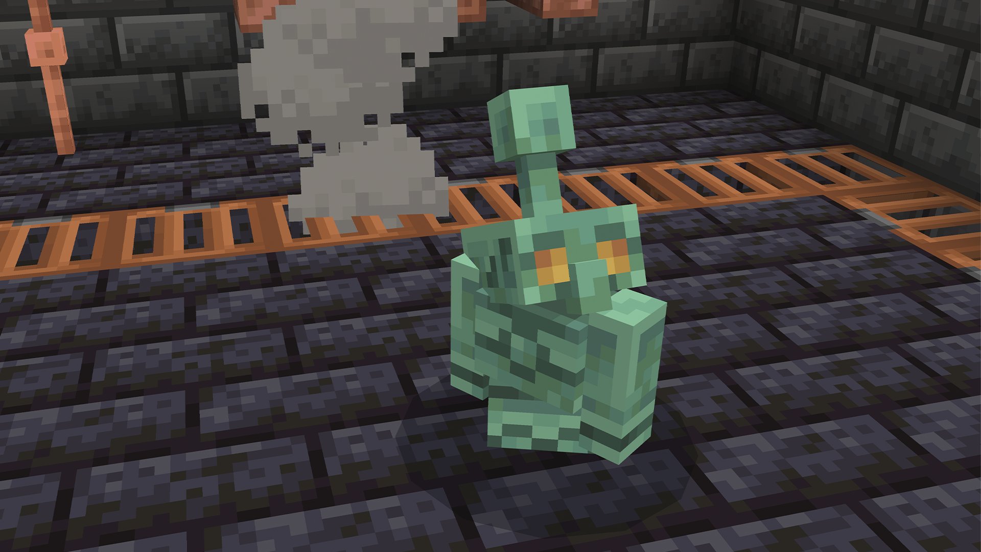 Screenshot of the Copper Golem and other copper features in Minecraft.