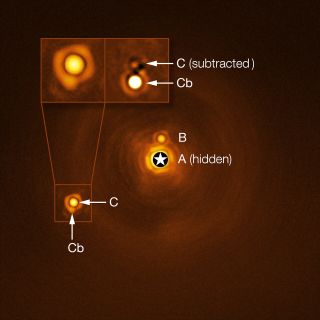 A diagram showing the quadruple-body star system.
