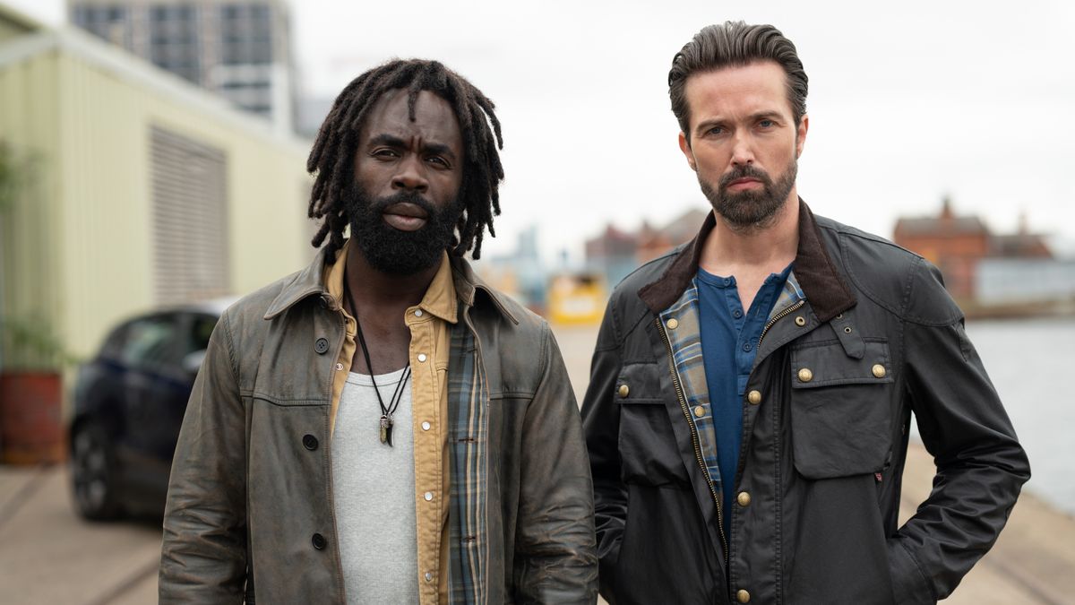 EMMETT SCANLAN as DI Kieran Shaw and JIMMY AKINGBOLA as DC Steve Bradshaw in The Tower season 3 episode 2