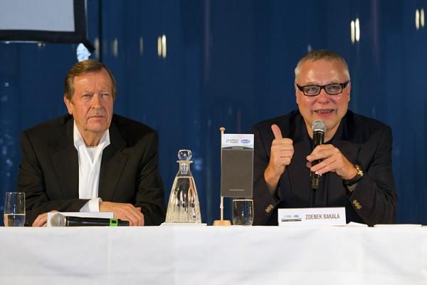 Bessel Kok and Zdenek Bakala answer questions at the Omega Pharma-Quick Step press conference.