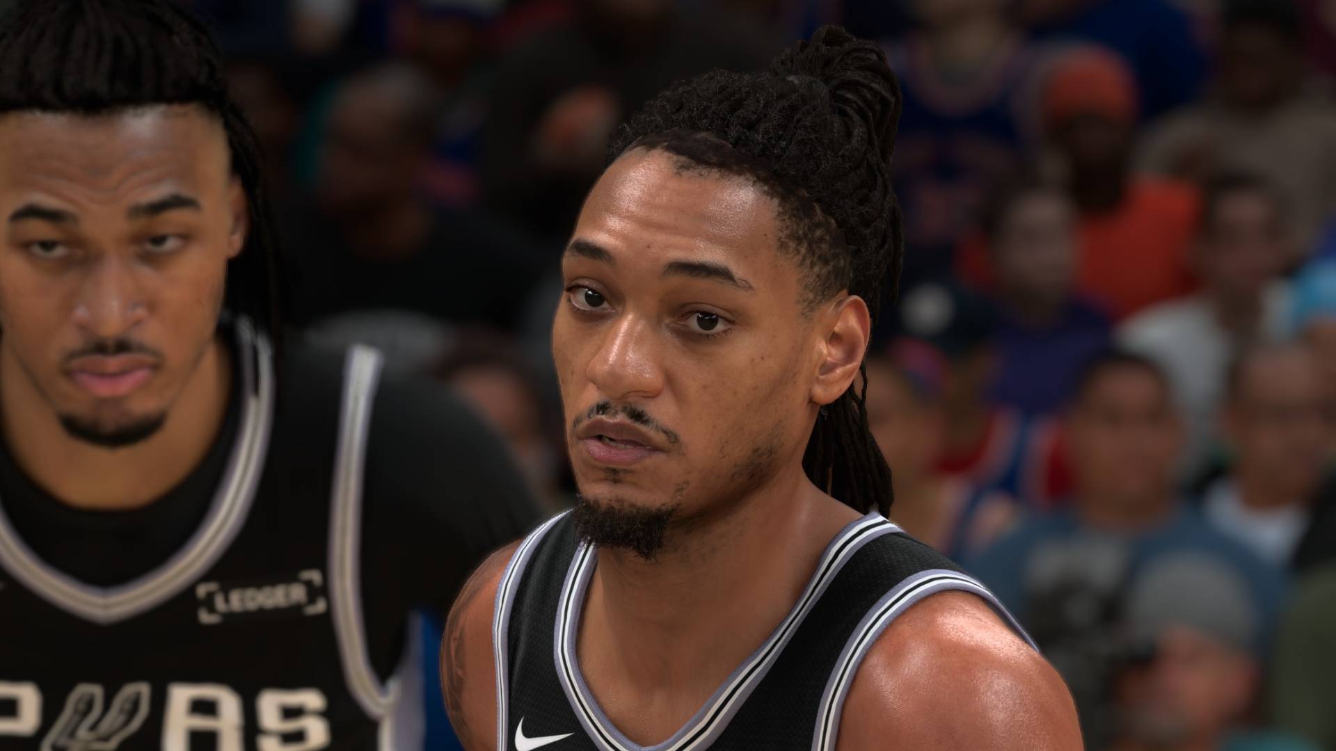 A close up of a basketball player in NBA 2K27 with DLSS 5 turned on