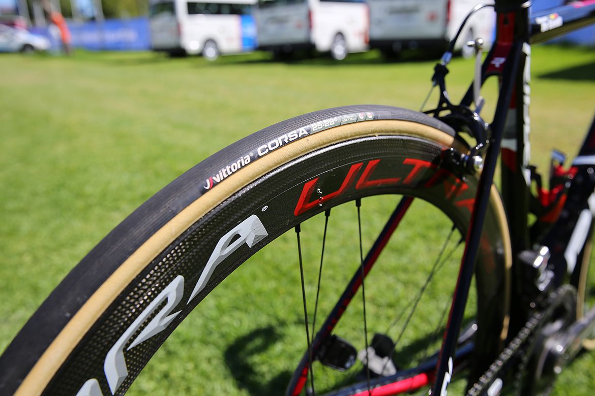 Vittoria Corsa tyres on Lotto Soudal's Dura Ace wheels