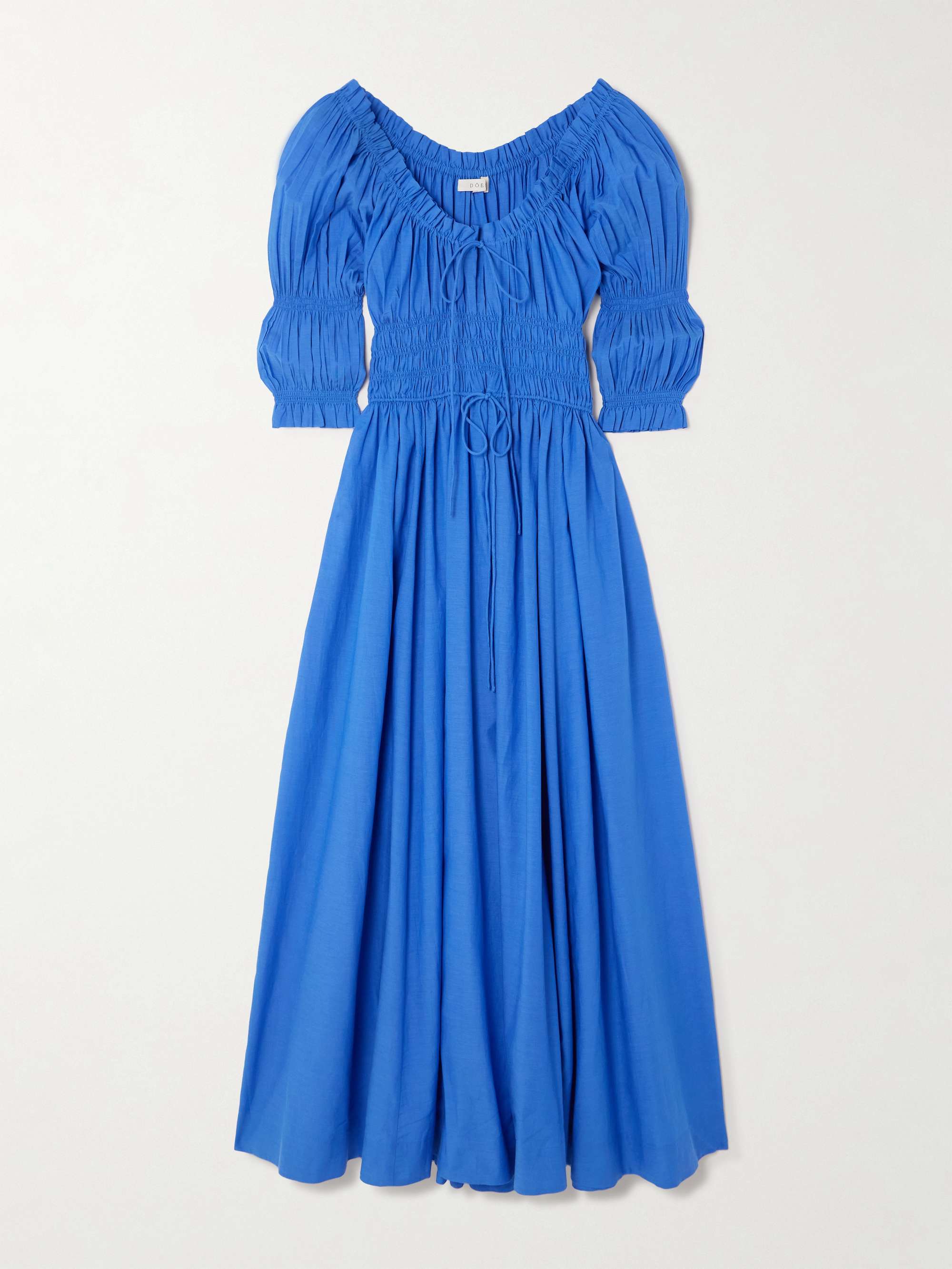 Ischia Shirred Organic Cotton-Blend Voile Midi Dress
