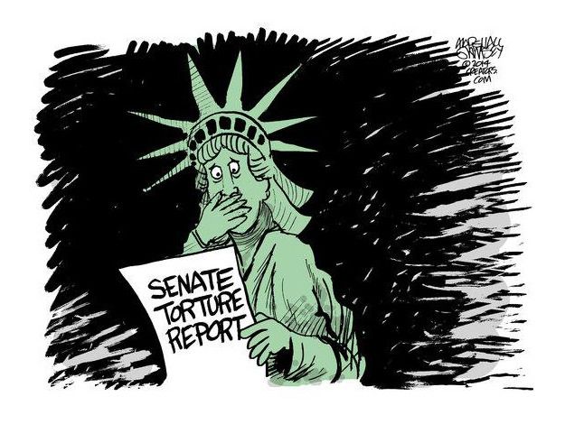 Political cartoon CIA torture report Lady Justice