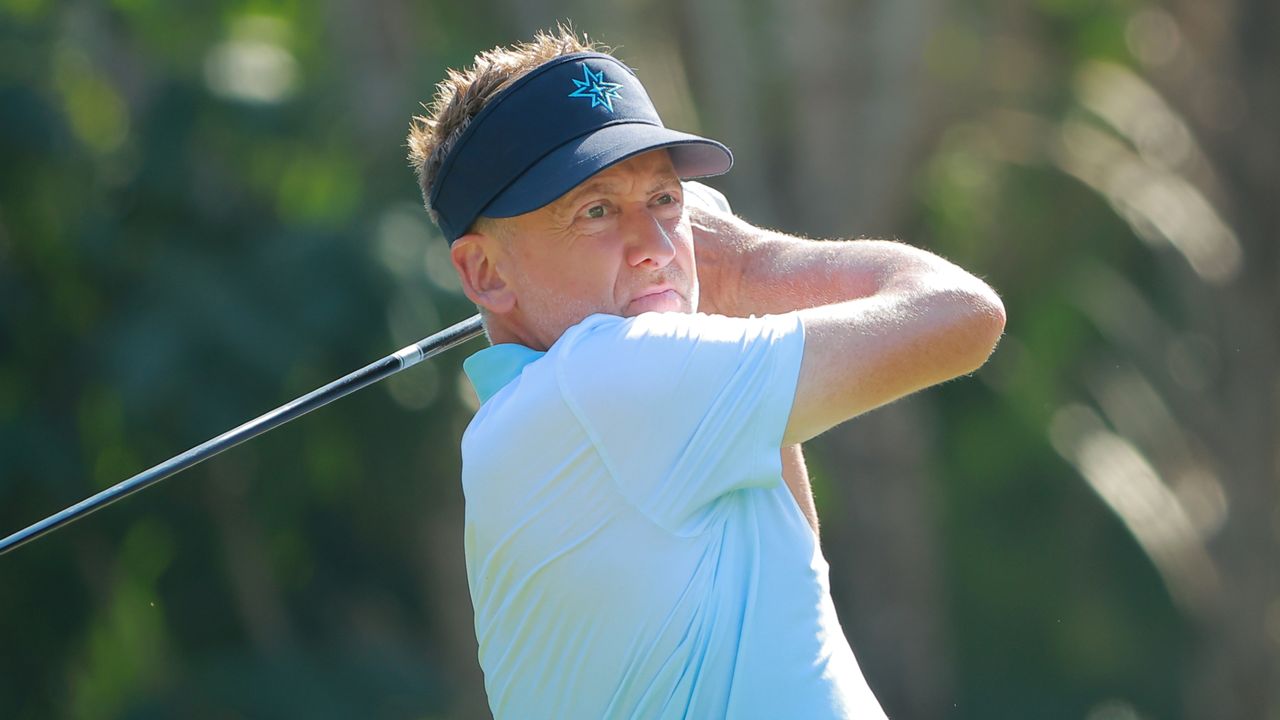 Ian Poulter takes a shot at the 2023 LIV Golf Mayakoba tournament