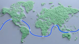 Image showing the global landing points of Project Waterworth, a 50,000km subsea cable built and deployed by Meta.