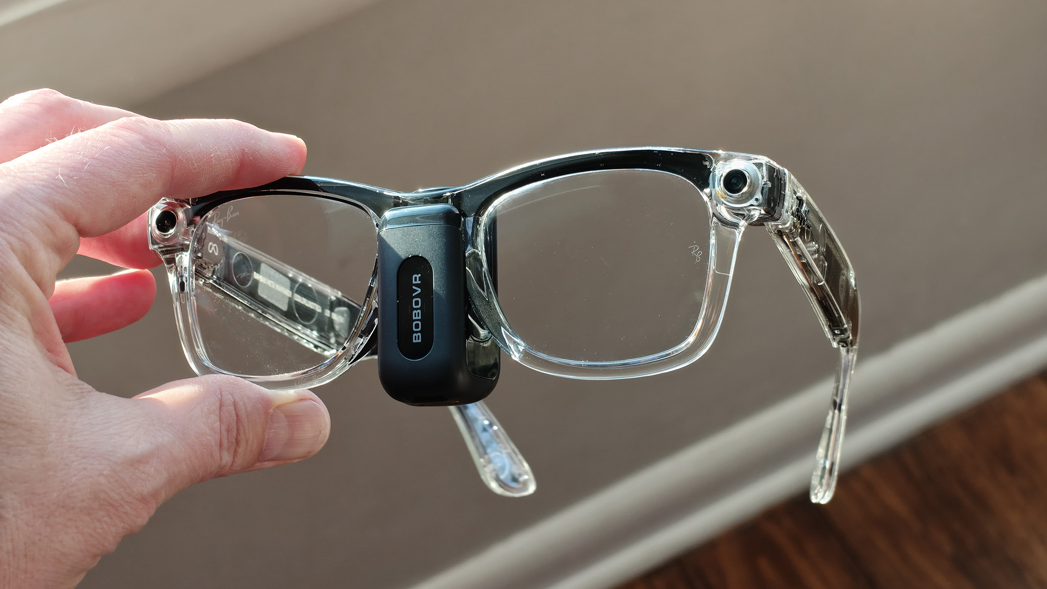 Holding a BoboVR CG2 battery