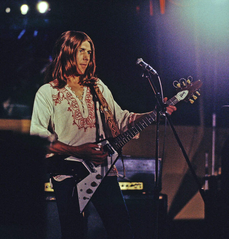 Mick Ralphs of Mott The Hoople performs at Island Records' Basing Street Studios in London on August 10 1971.