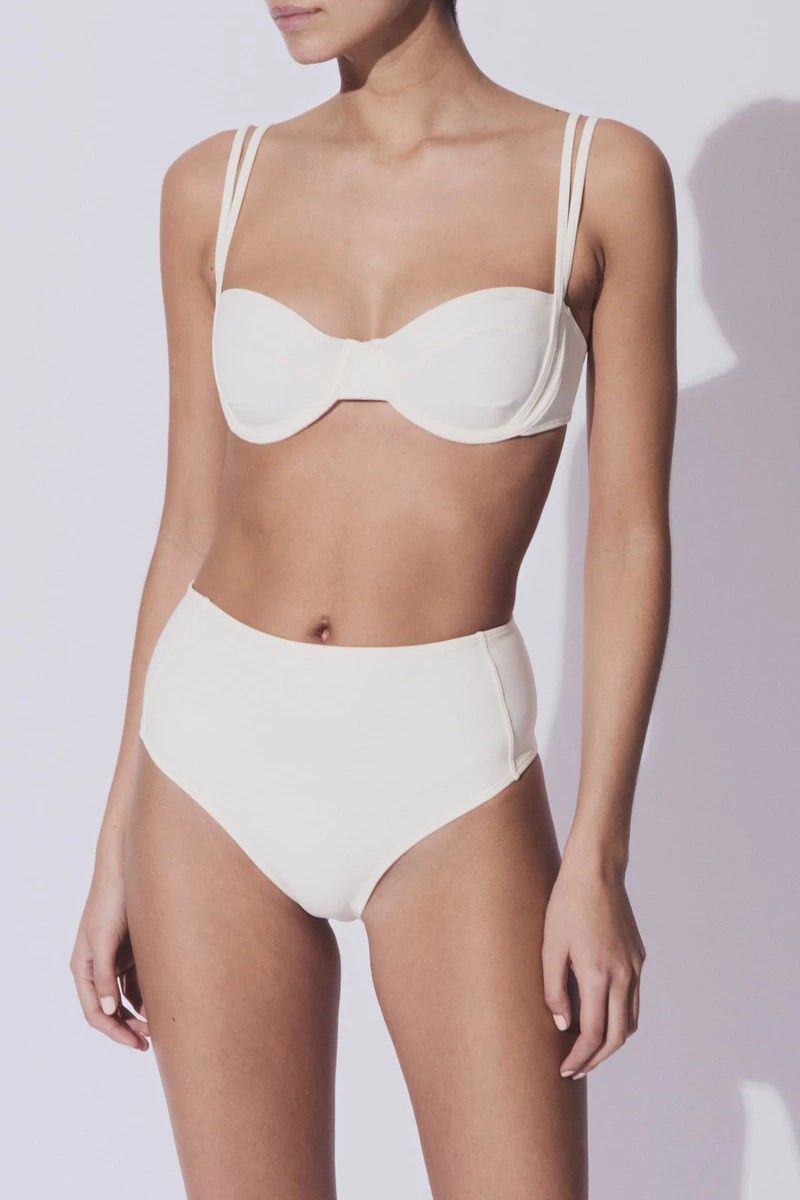white high waisted bikini with matching balconette top