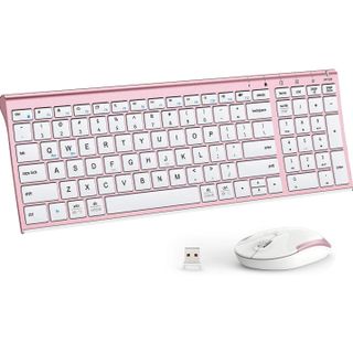 iClever GK03 wireless keyboard and mouse combo in rose gold