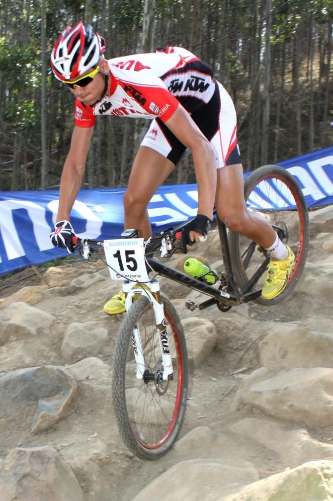 Austria's Felix Ritzinger gets to know the course during training