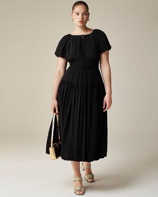 Elena Puff-Sleeve Dress in Crepe De Chine